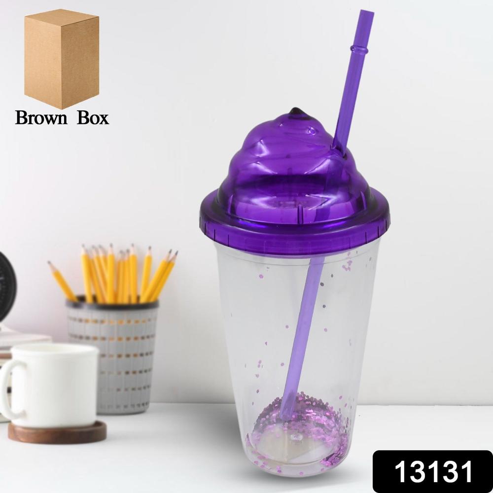 Creative Plastic Cold Drink Cup with Lid & Straw  Tumbler (Mix Color)