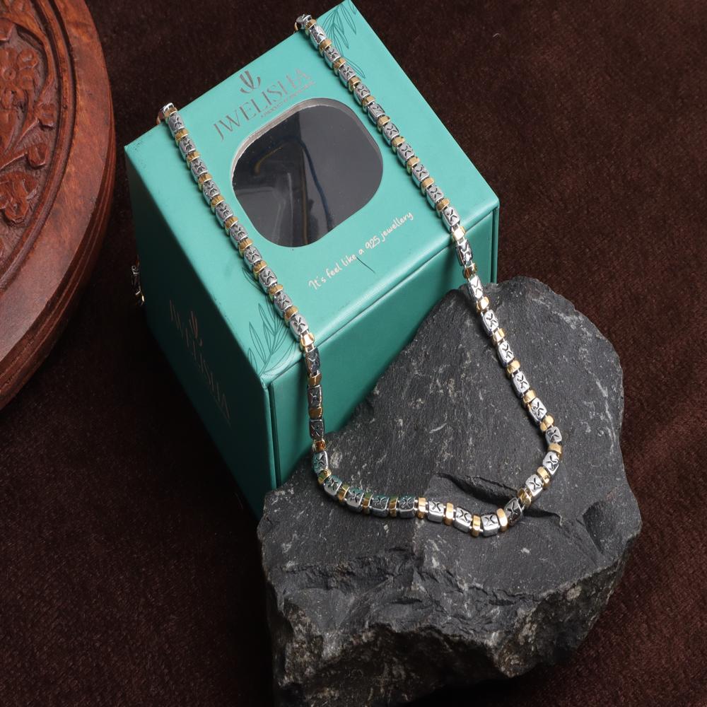 Premium Dual Tone White Metal Chain Necklace | Gold & Silver Finish | Stylish & Durable | 1 Year Warranty | Daily & Party Wear - Cuff Links Type: Cuff Links