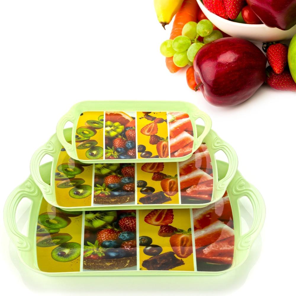 Serving Tray Set (Pack of 3 Pcs / Multicolor / Mix Size)