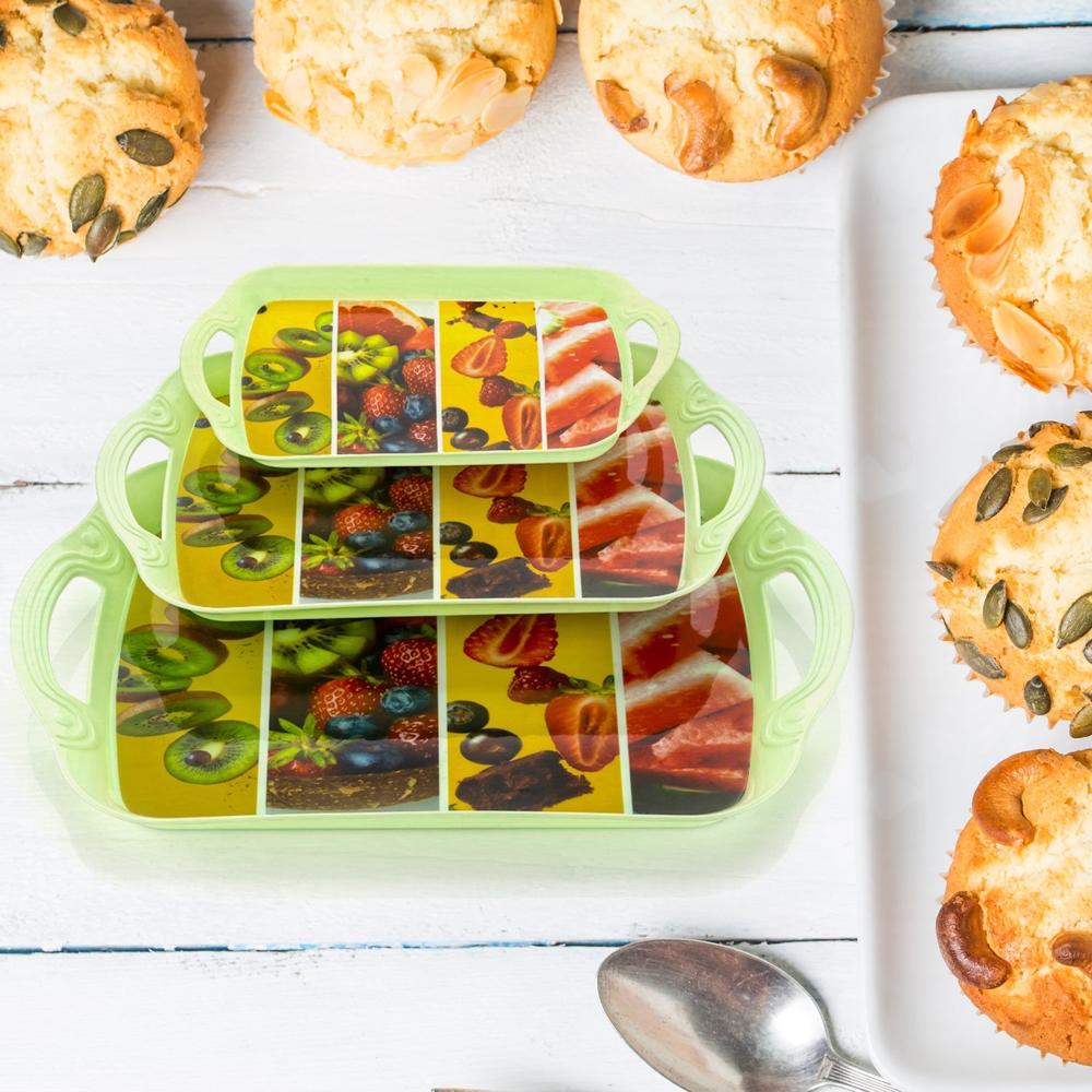 Serving Tray Set (Pack of 3 Pcs / Multicolor / Mix Size)