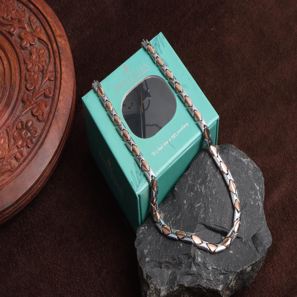 Premium Dual Tone White Metal Chain Necklace | Gold & Silver Finish | Stylish & Durable | 1 Year Warranty | Daily & Party Wear