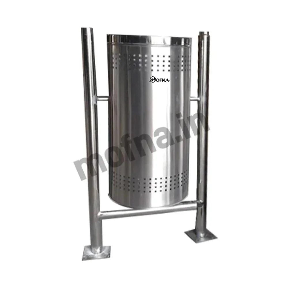 Mofna Stainless Steel Single Pole Dustbin With Lid Capacity 40 Liter