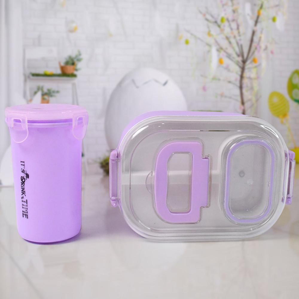 Plastic Lunch Box With Small Box, Bottle & Sponn for Kids Lunch Box (4 Pc Set)