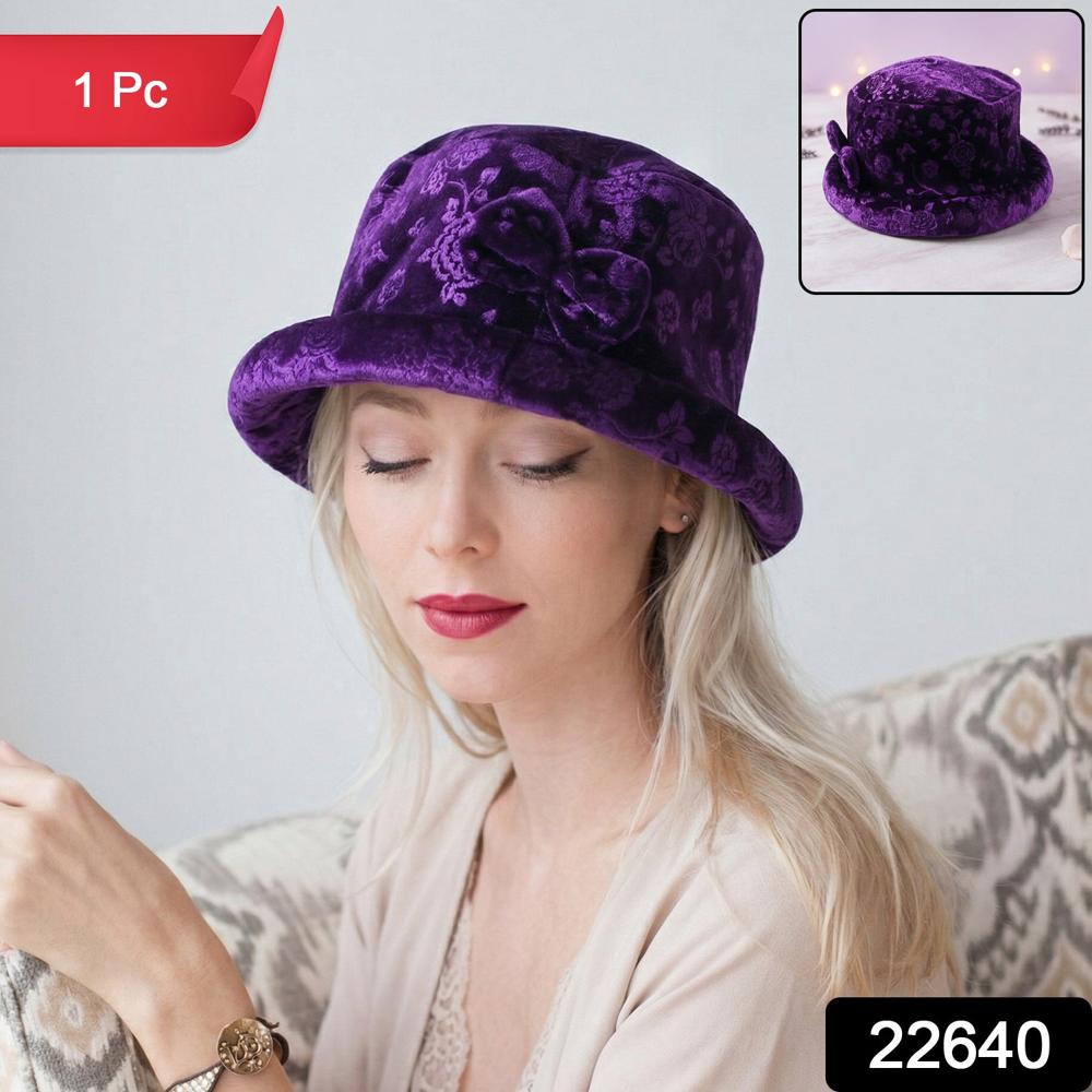 Premium Velvet Designer Bucket Hat Cap For Women (1 Pc) - Color: Mix