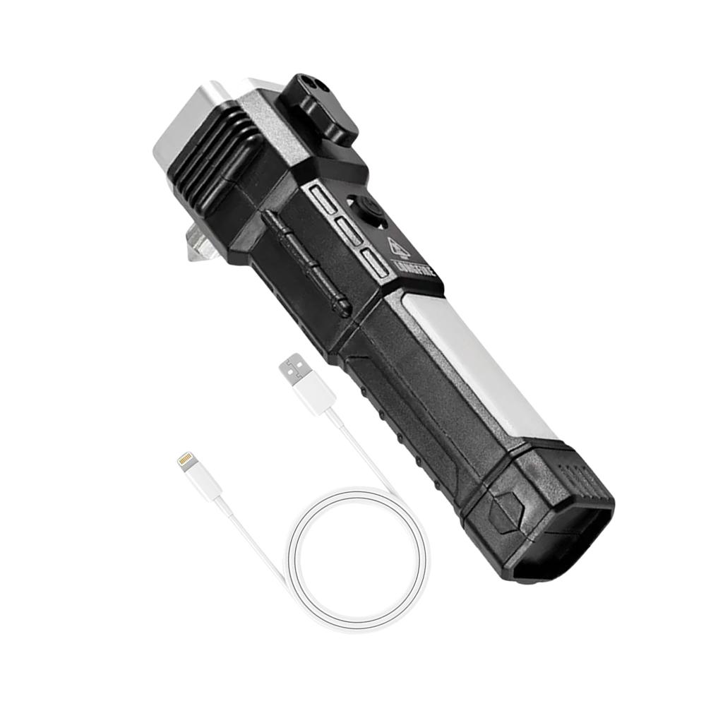 Portable 3W Rechargeable Led Torch With Long Beam, Hammer & Glass Cutter - Color: Mix