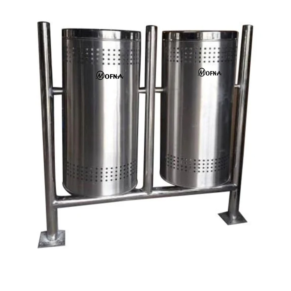 MOfna Stainless Steel Double Pole Dustbin With Lid Capacity 50 Liter