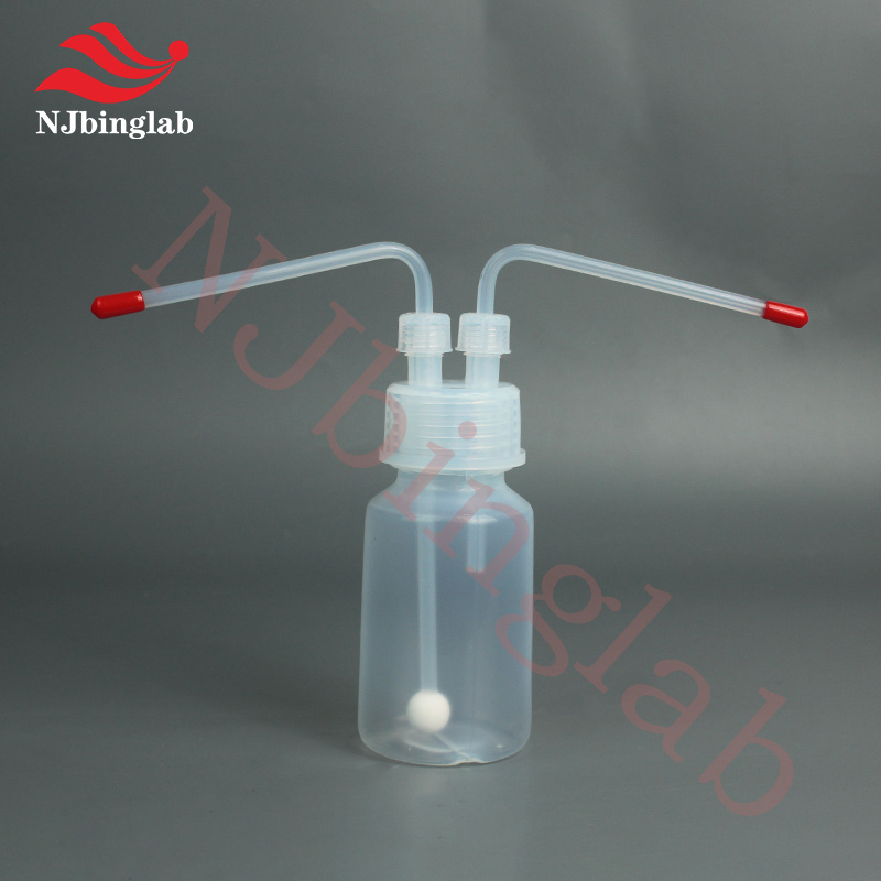 PFA gas washing bottle 250ml, with 6*3mm tube and PTFE sparger, GL45 mouth