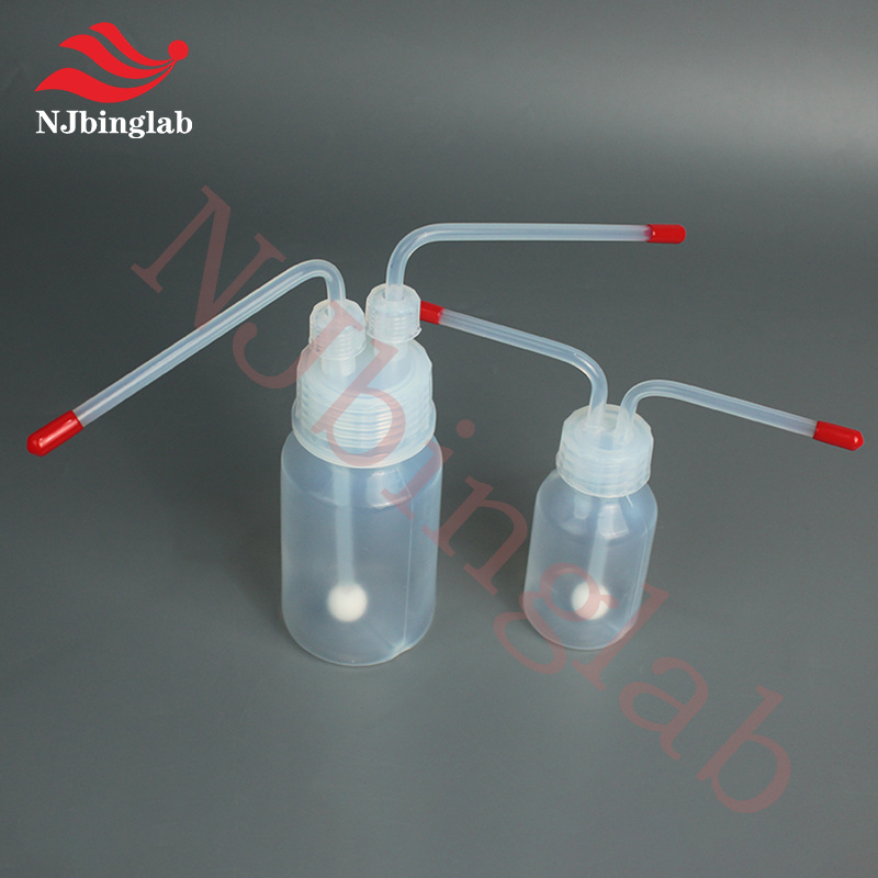 PFA gas washing bottle 250ml, with 6*3mm tube and PTFE sparger, GL45 mouth