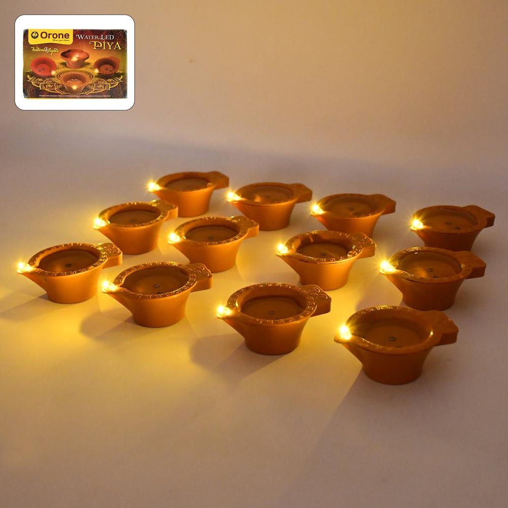 Flower Water Sensor Diyas For Diwali Decoration, Diwali (12 Pcs Set) - Color: Mix