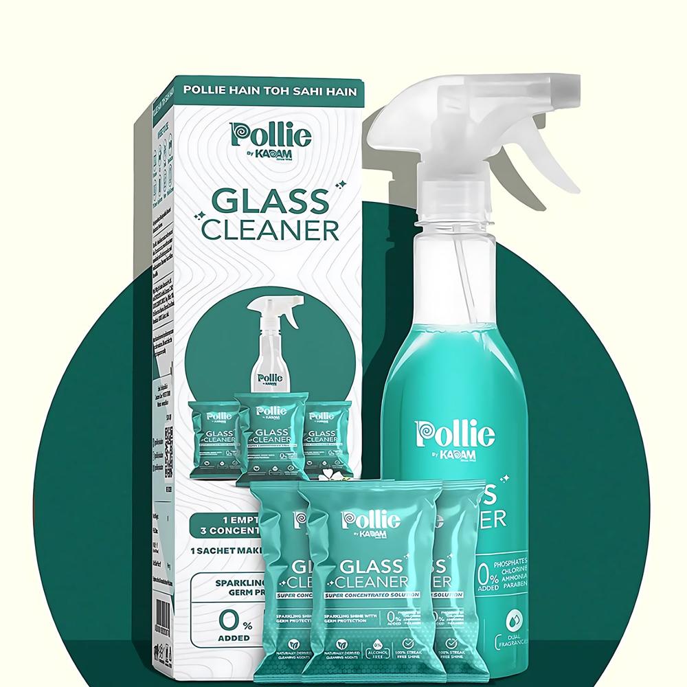 Pollic Kadam Concentrated Glass & Mirror Cleaner Refill Kit Reusable Spray Bottle