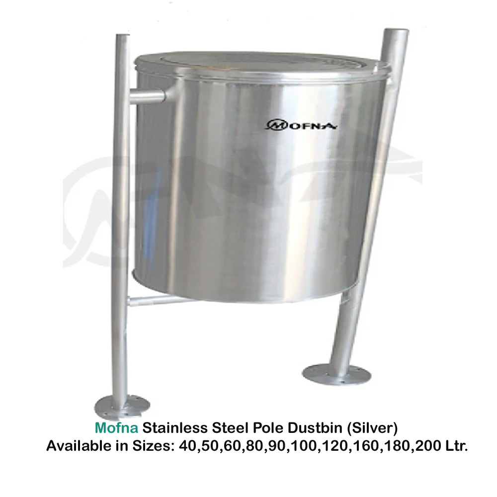 Mofna Stainless Steel  Single Swing Pole Dustbin 60 Liter