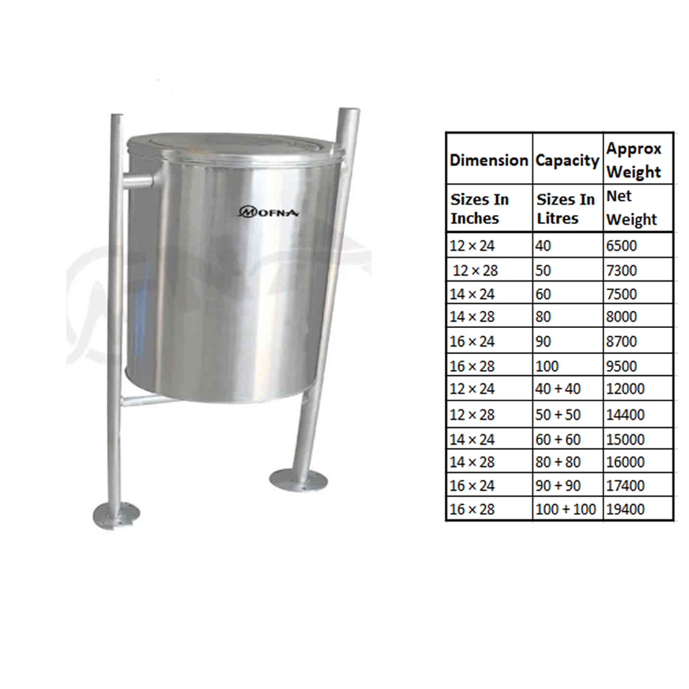 Mofna Stainless Steel  Single Swing Pole Dustbin 60 Liter