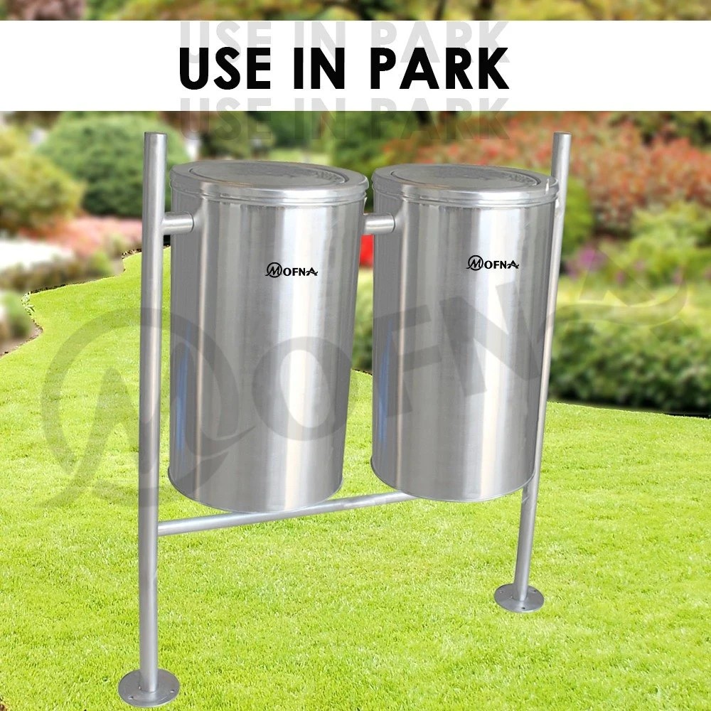 Mofna Stainless Steel Duo Swing Pole Dustbin 80 Liter