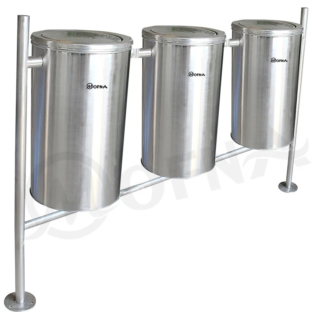 Mofna Stainless Steel Trio Swing Pole Dustbin 90 Liter