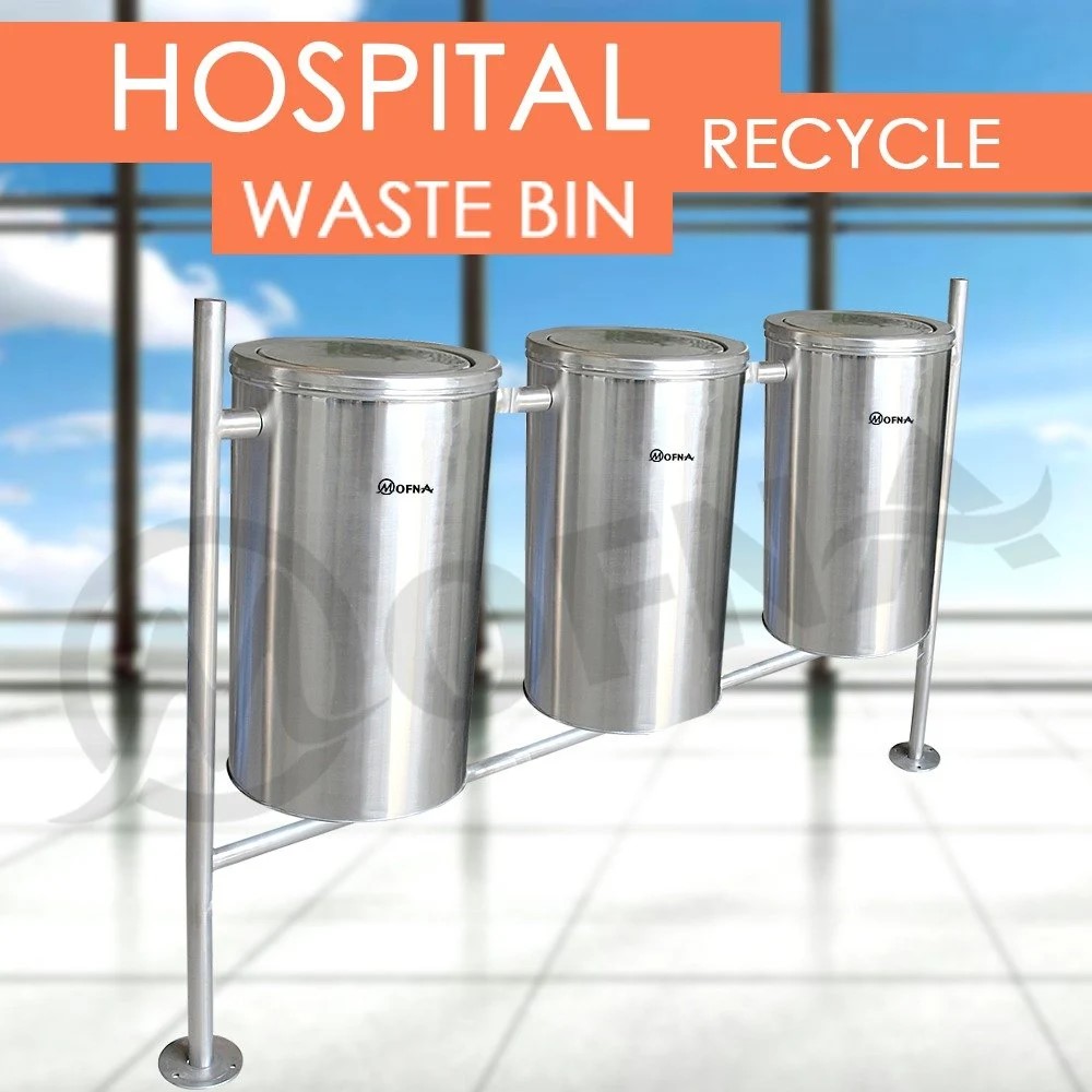 Mofna Stainless Steel Trio Swing Pole Dustbin 90 Liter