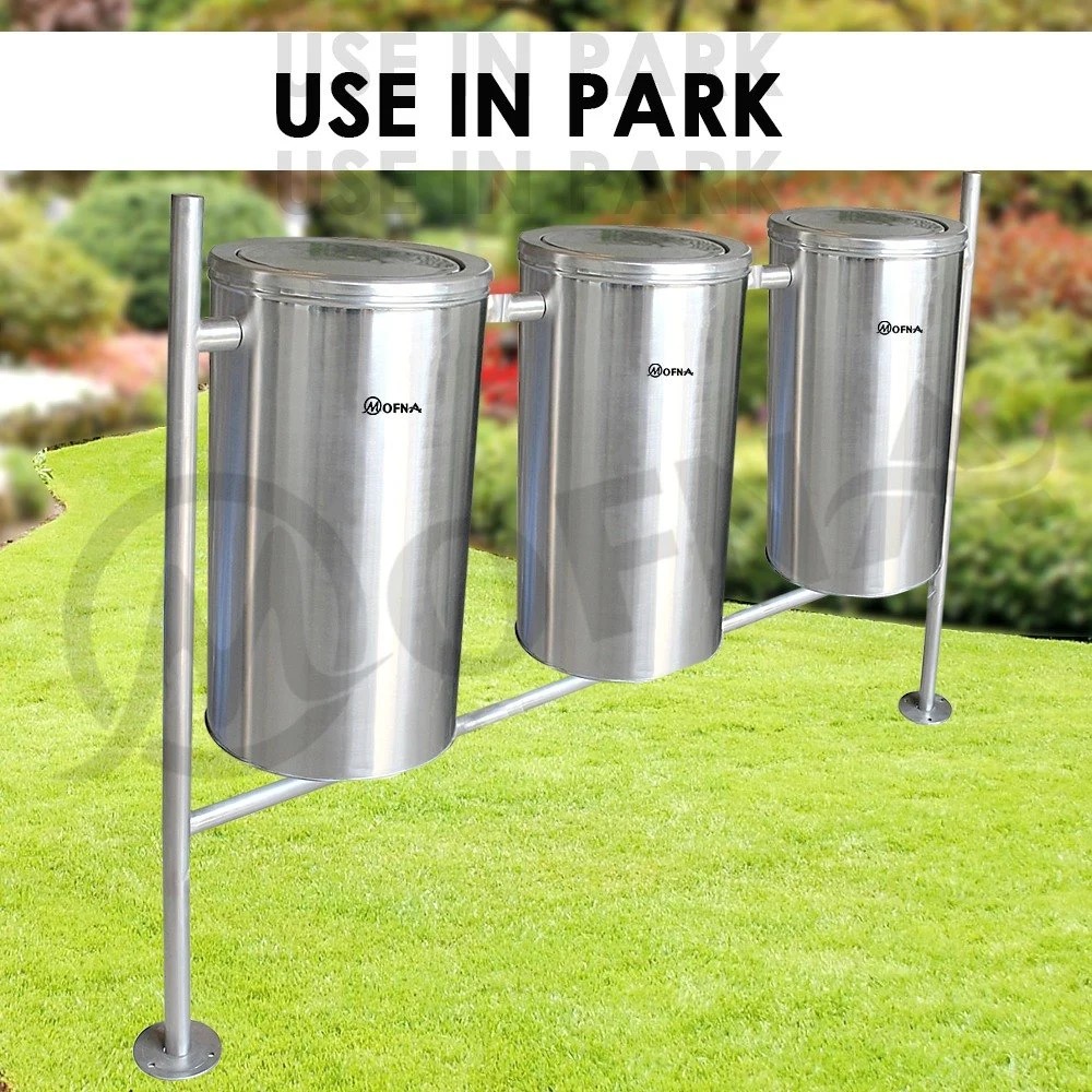 Mofna Stainless Steel Trio Swing Pole Dustbin 90 Liter