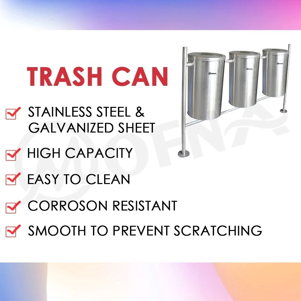 Mofna Stainless Steel Trio Swing Pole Dustbin 90 Liter