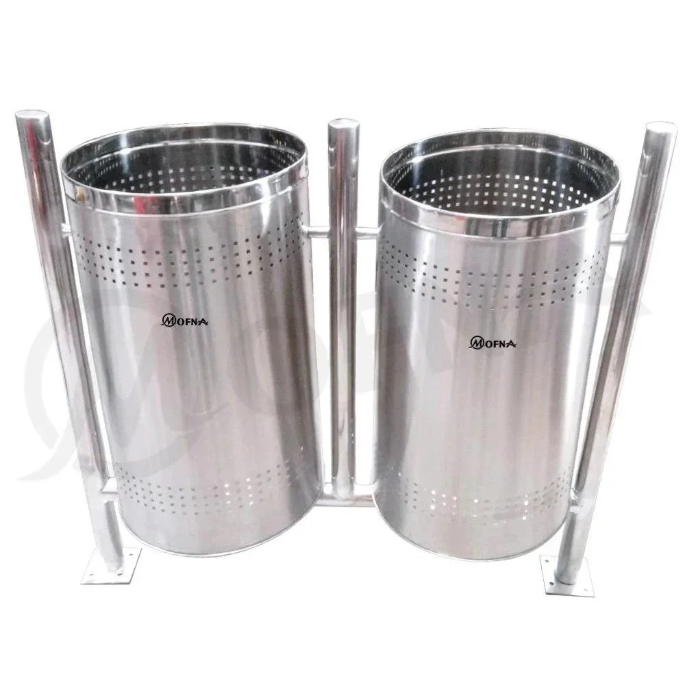 Mofna Stainless Steel Duo Pole Open Dustbin, 90 Liter