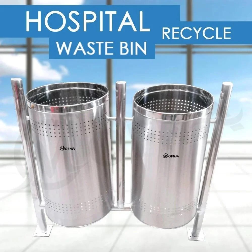 Mofna Stainless Steel Duo Pole Open Dustbin, 90 Liter