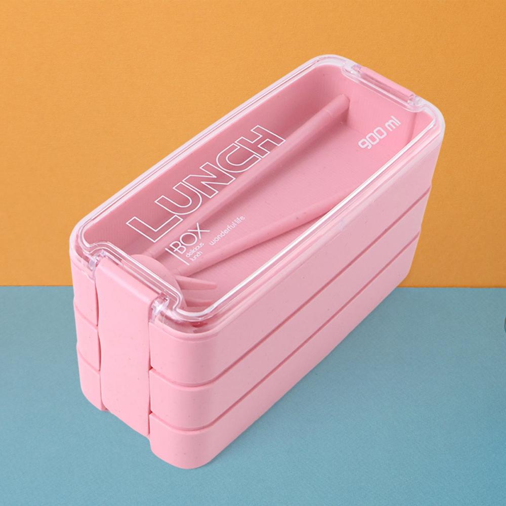 Eco-friendly 3-layer Stackable Lunch Box Set With Cutlery - Color: Mix