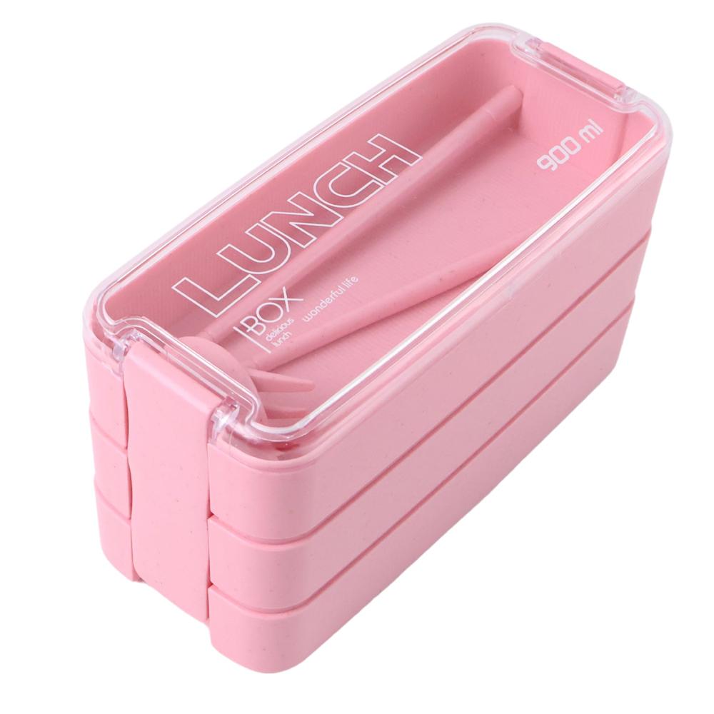 Eco-friendly 3-layer Stackable Lunch Box Set With Cutlery - Color: Mix