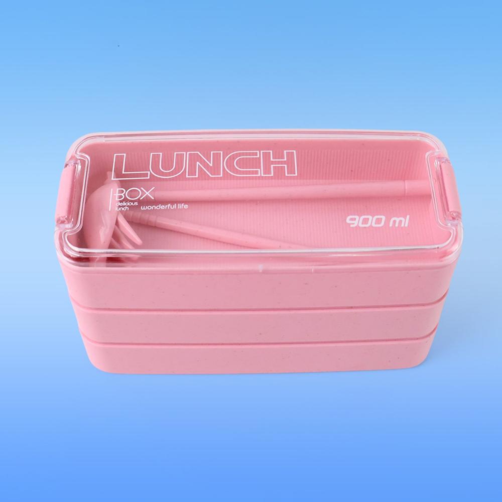 Eco-friendly 3-layer Stackable Lunch Box Set With Cutlery - Color: Mix