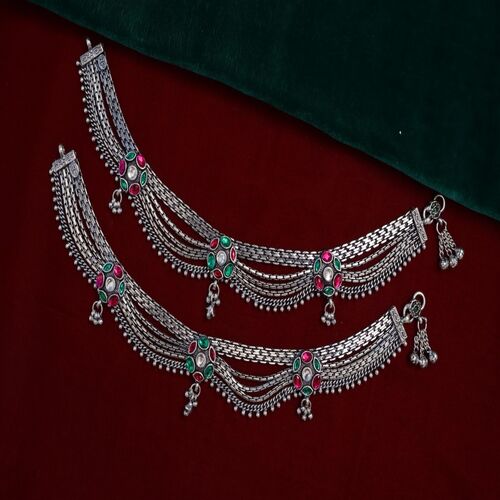 Fancy German Silver Payal  0 Touch Silver Plated Artificial Anklet for Women