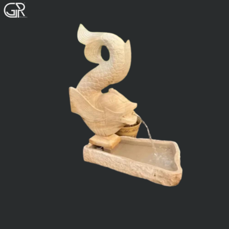 Teakwood Carving Sandstone Water Fountain,(Ht-2.5ft)