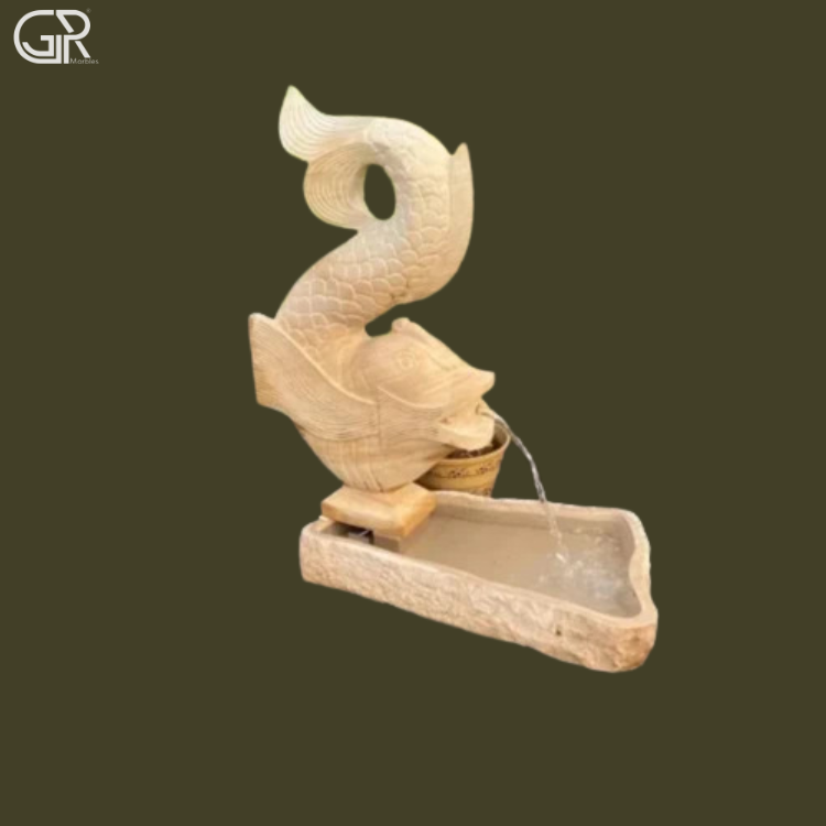Teakwood Carving Sandstone Water Fountain,(Ht-2.5ft)