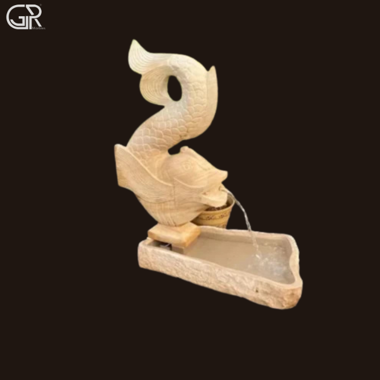 Teakwood Carving Sandstone Water Fountain,(Ht-2.5ft)