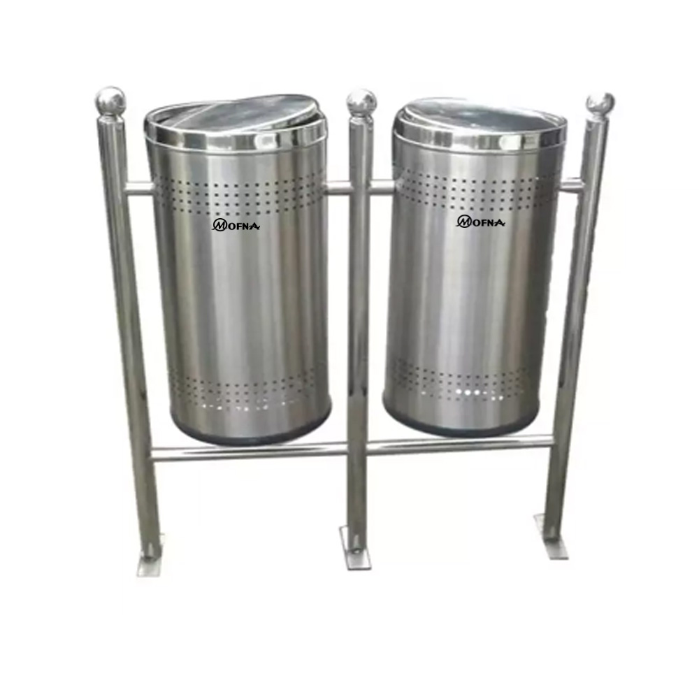 Mofna Stainless Steel Double Pole Dustbin, 100 Liter