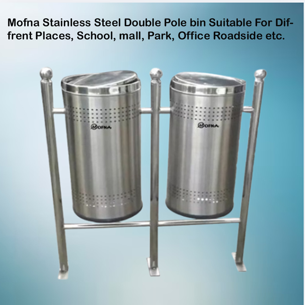 Mofna Stainless Steel Double Pole Dustbin, 100 Liter