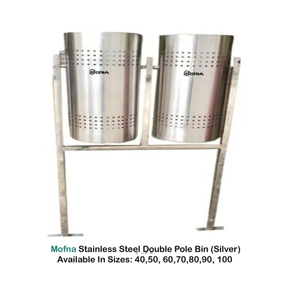 Mofna Stainless Steel Double Pole Open Dustbin 60 Liter