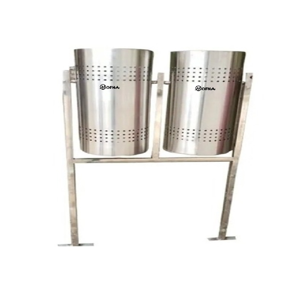 Mofna Stainless Steel Double Pole Open Dustbin 60 Liter