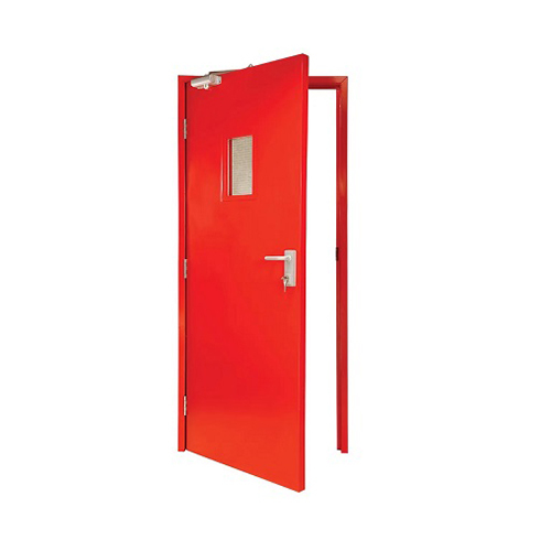 Commercial Fire Door - Galvanized Steel, 2100x900 Mm, Red / Custom, 120-min Fire Rated, Integrated Smoke Seal