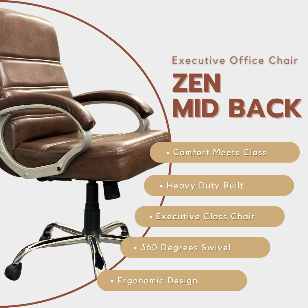 Zen Mid Back Revolving Office Chair Brown 