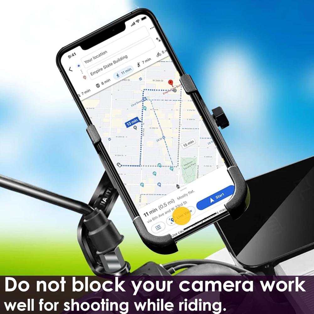 Mobile Phone Holder View Mirror Mount Solid Metal Cradle for Bike and Phones
