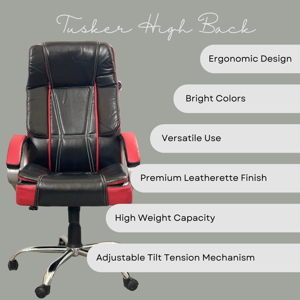 Tusker Ergonomic High Back Revolving Office Chair Black & Red