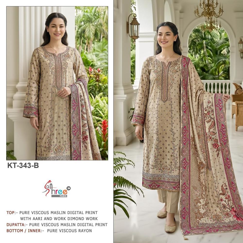 Shree Fab KT 343 - Pure Viscous Maslin Digital Print Pakistani Salwar Suit Wholesale