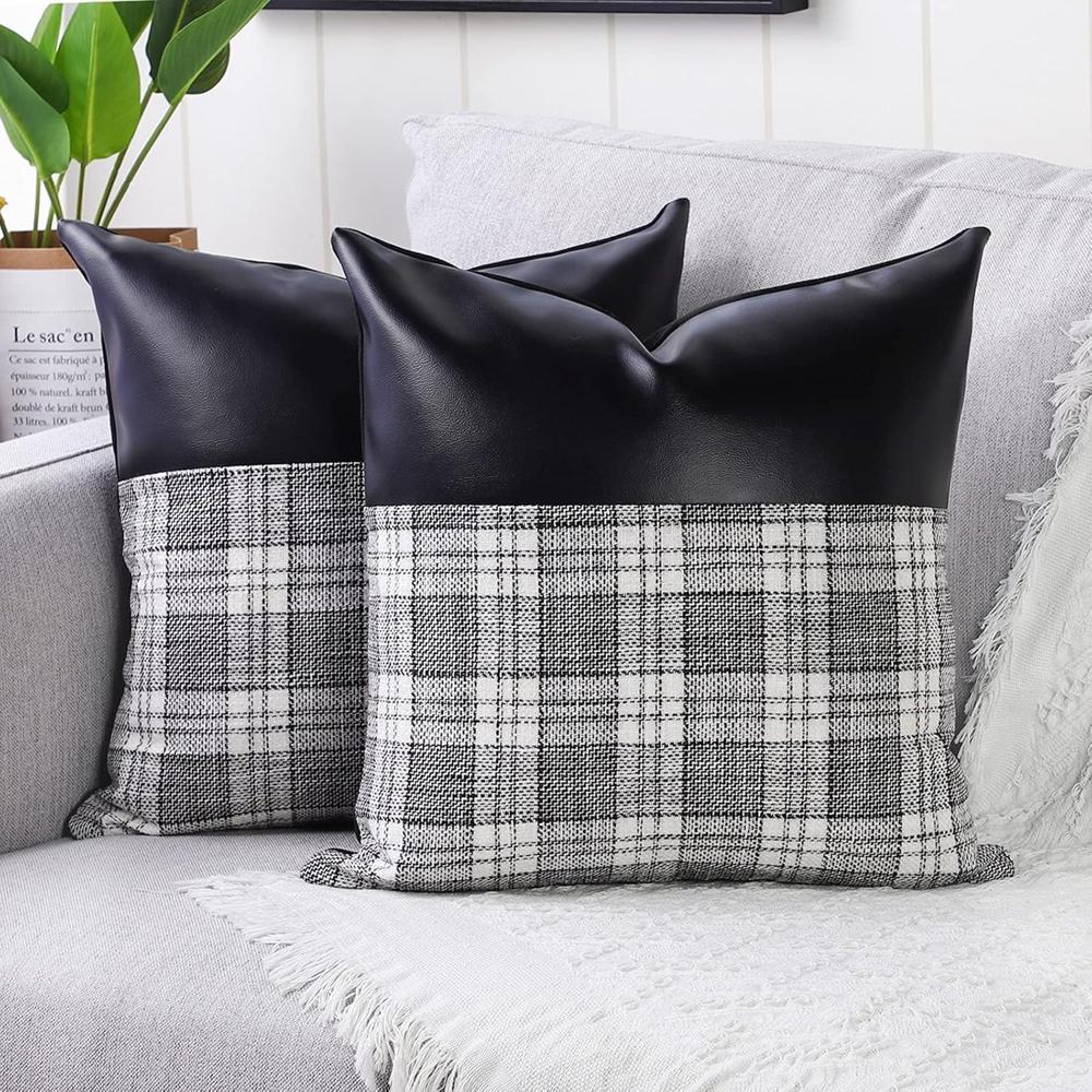 Pillow Covers Cushion Cases Soft Leather and Cotton (23  22 Inch / 1 Pair / 2 Pc)