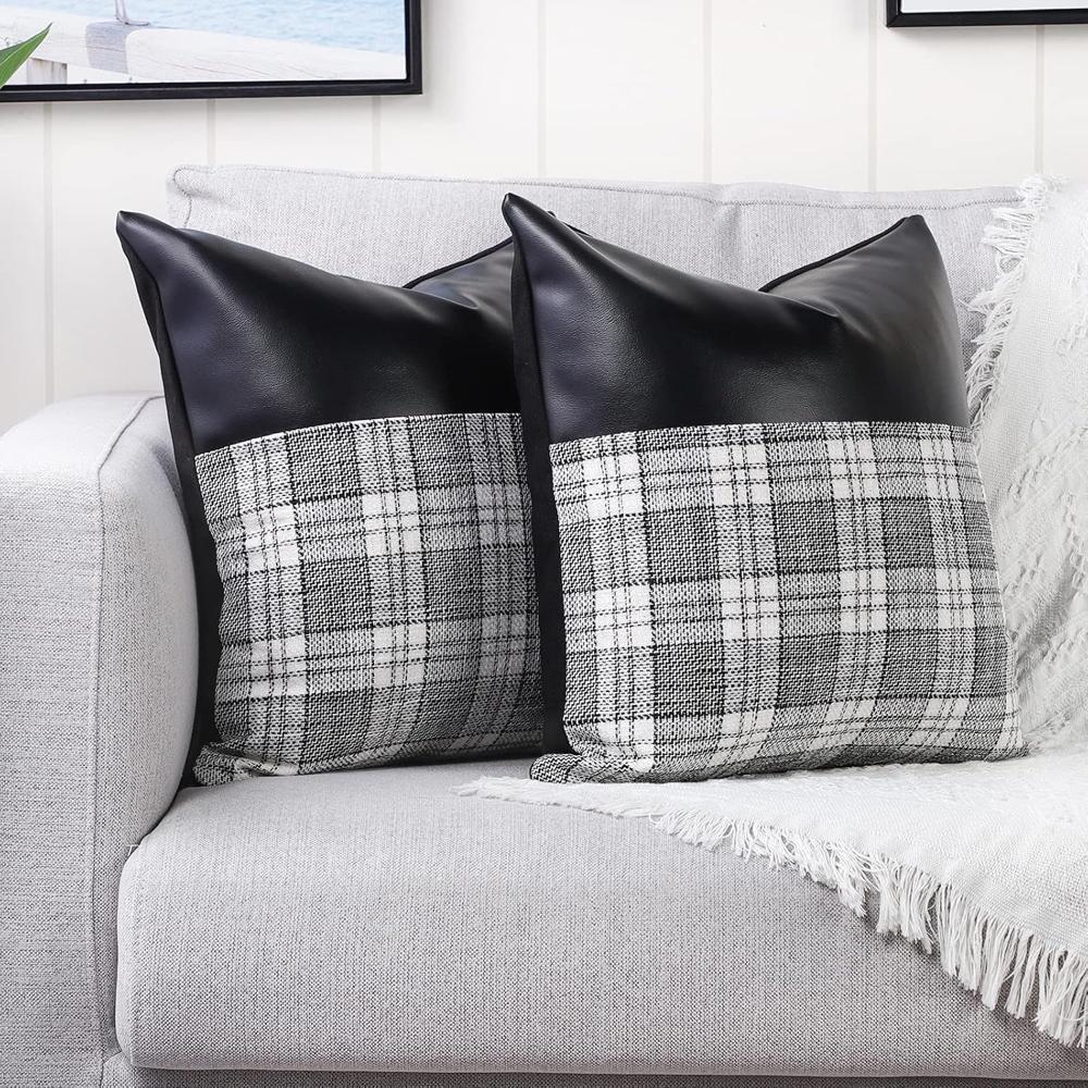 Pillow Covers Cushion Cases Soft Leather and Cotton (23  22 Inch / 1 Pair / 2 Pc)