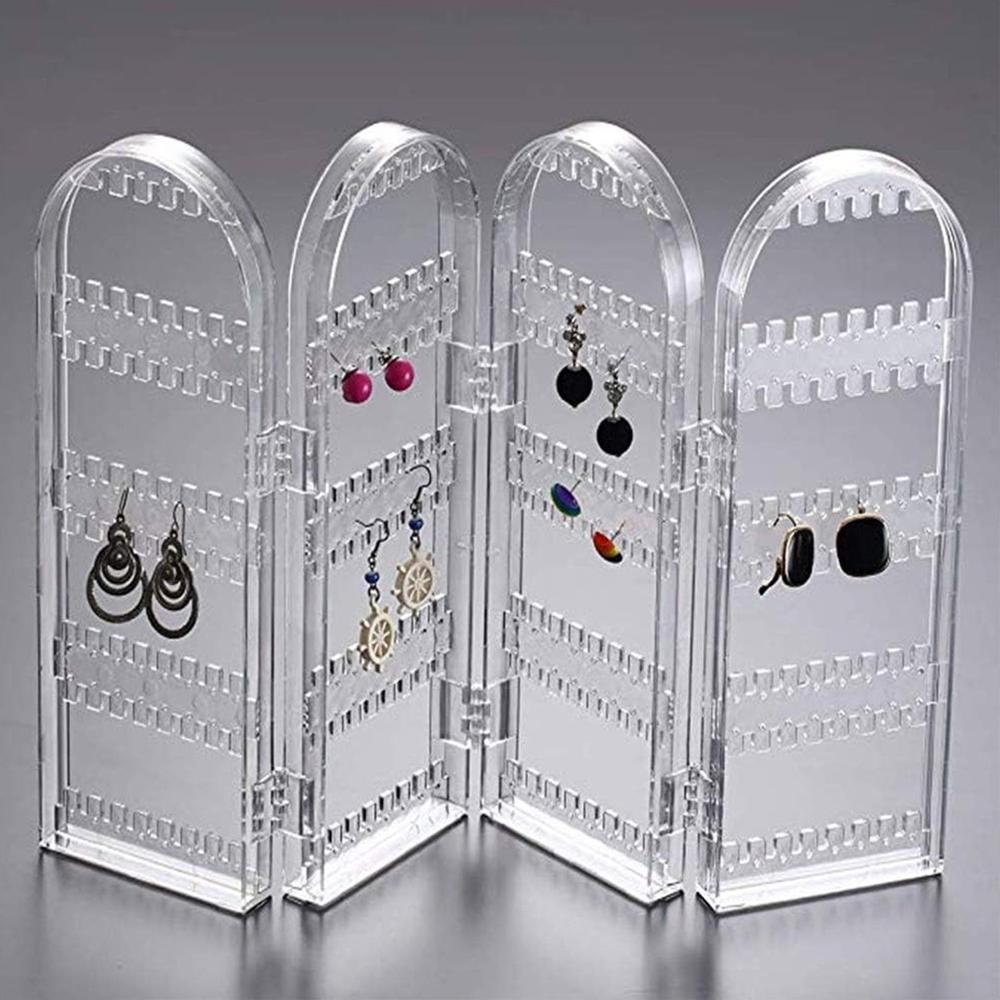 4 Folding Storage Hanger Acrylic Earring Screen Holder Display Stand Clear (1 Set)