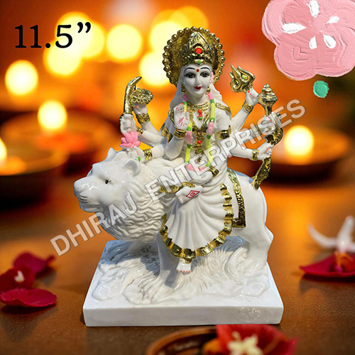 White And Gold Maa Durga Idol In Polyresin