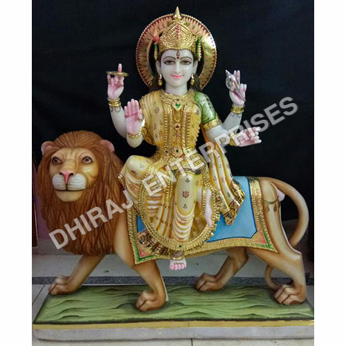 4ft Marble Maa Durga Makrana Statue