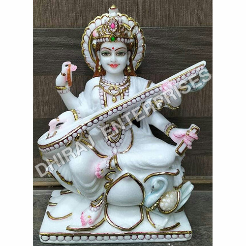 2ft Maa Saraswati Pure White Marble