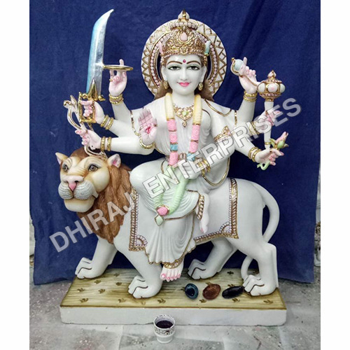 Pure White Maa Durga 2ft Marble