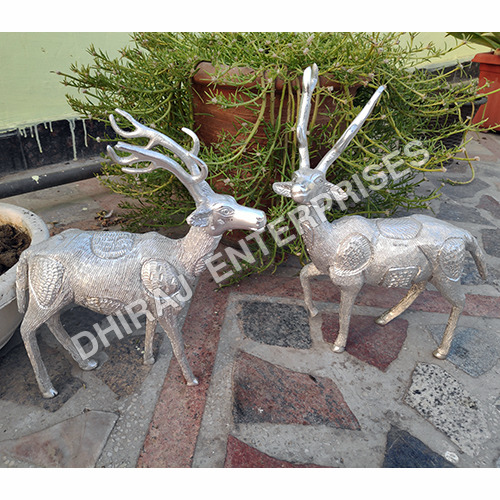 Deer Statue In White Metal