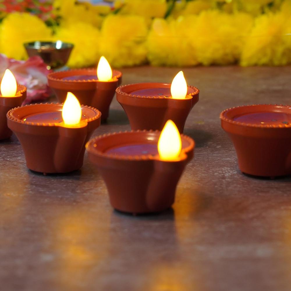 Water Sensor Diyas for Diwali Decoration, Diwali (12 Pcs Set)