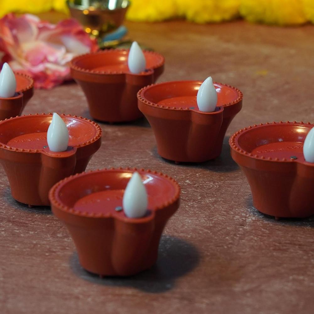 Water Sensor Diyas for Diwali Decoration, Diwali (12 Pcs Set)