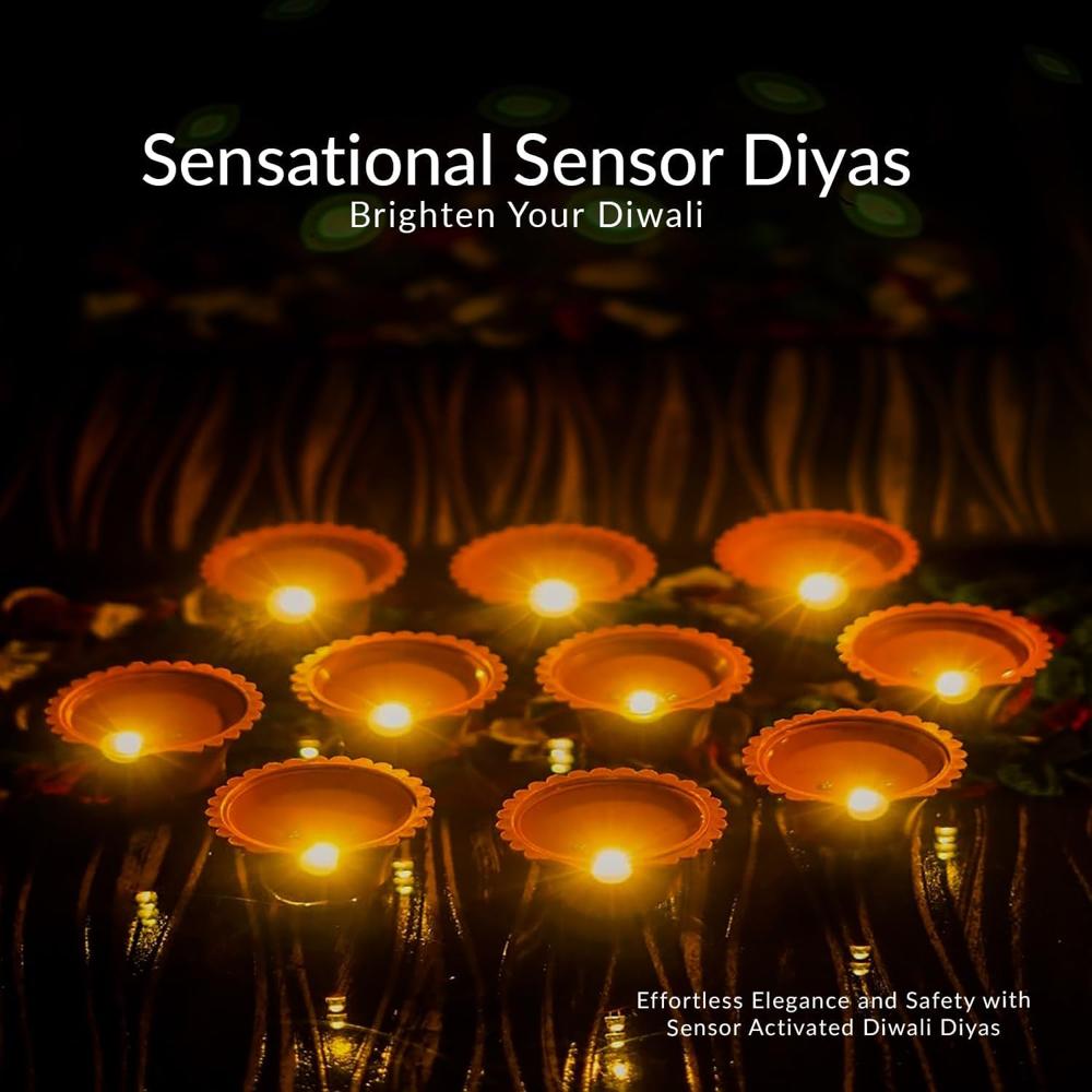 Water Sensor Diyas for Diwali Decoration, Diwali (12 Pcs Set)